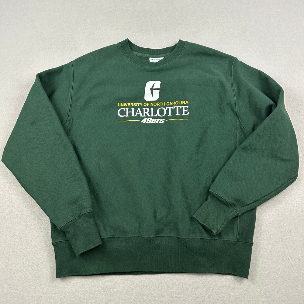 Charlotte 49ers Sweatshirt Men Large Green Champion Reverse Weave Crew Pullover